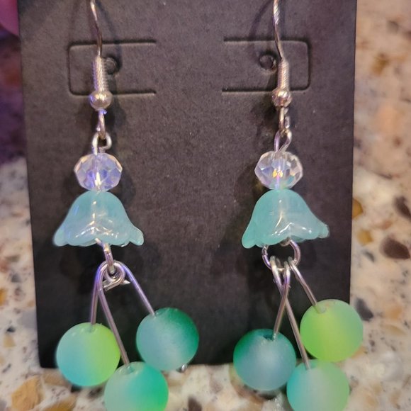 Flower Bell Glass Earrings with 925 sterling Silver - Picture 2 of 4